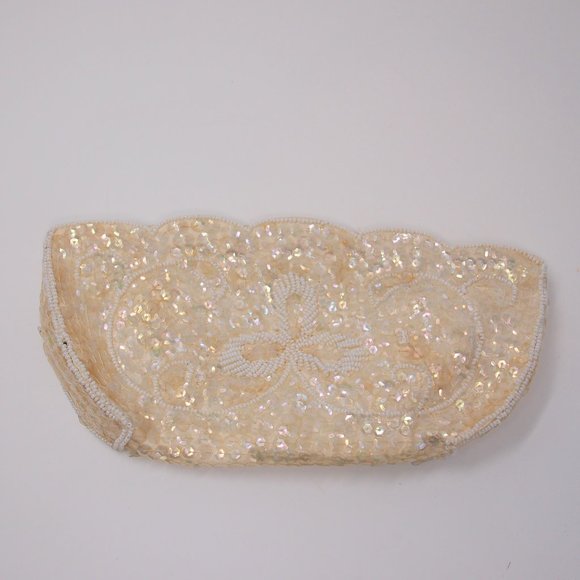 vtg 50s 60s LA REGALE Products Mod White Cream Bead Sequin Clutch Purse Japan - Picture 4 of 7